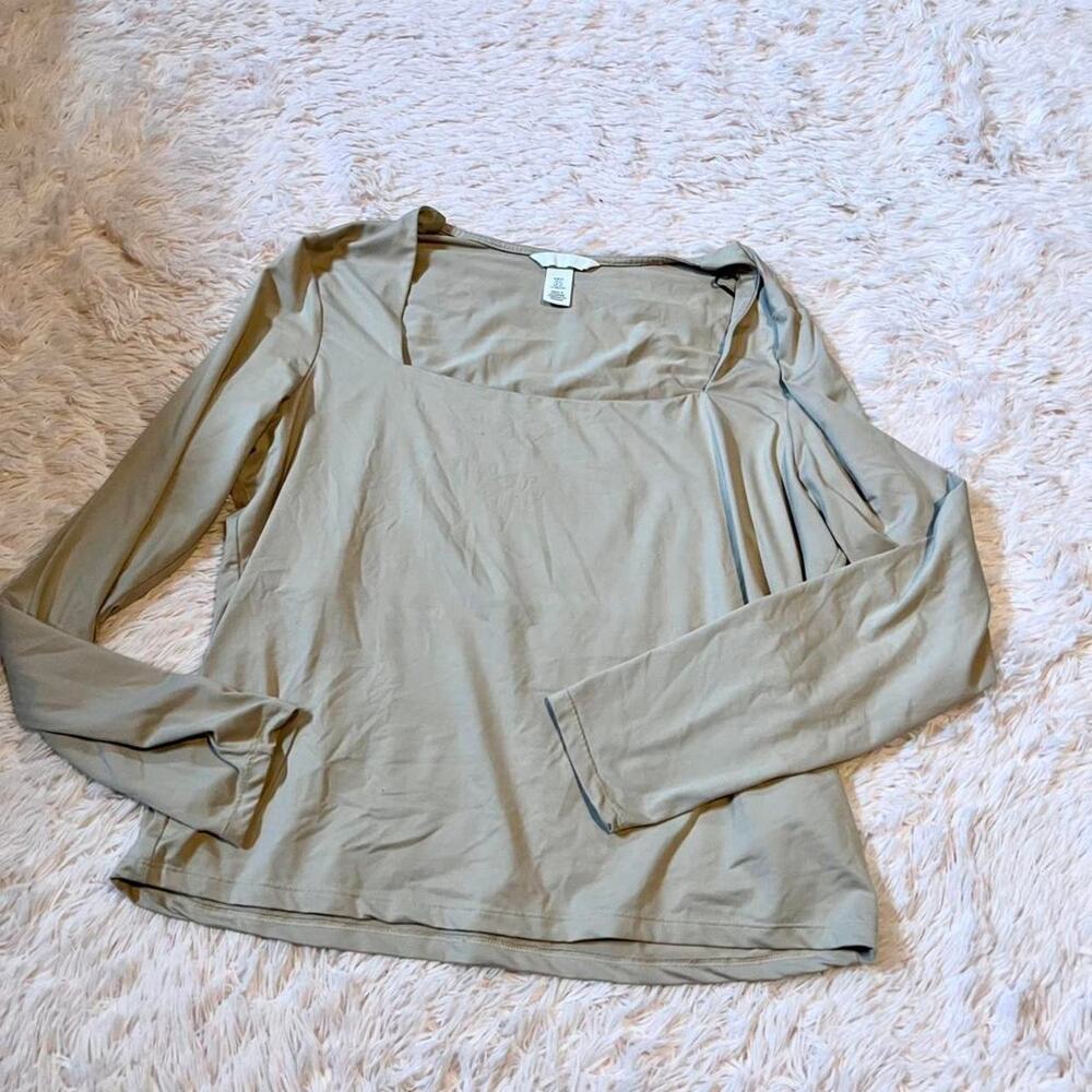 H&M Square Neck Beige Minimalist‎ Capsule Soft Girl Coquette Long Sleeve Top